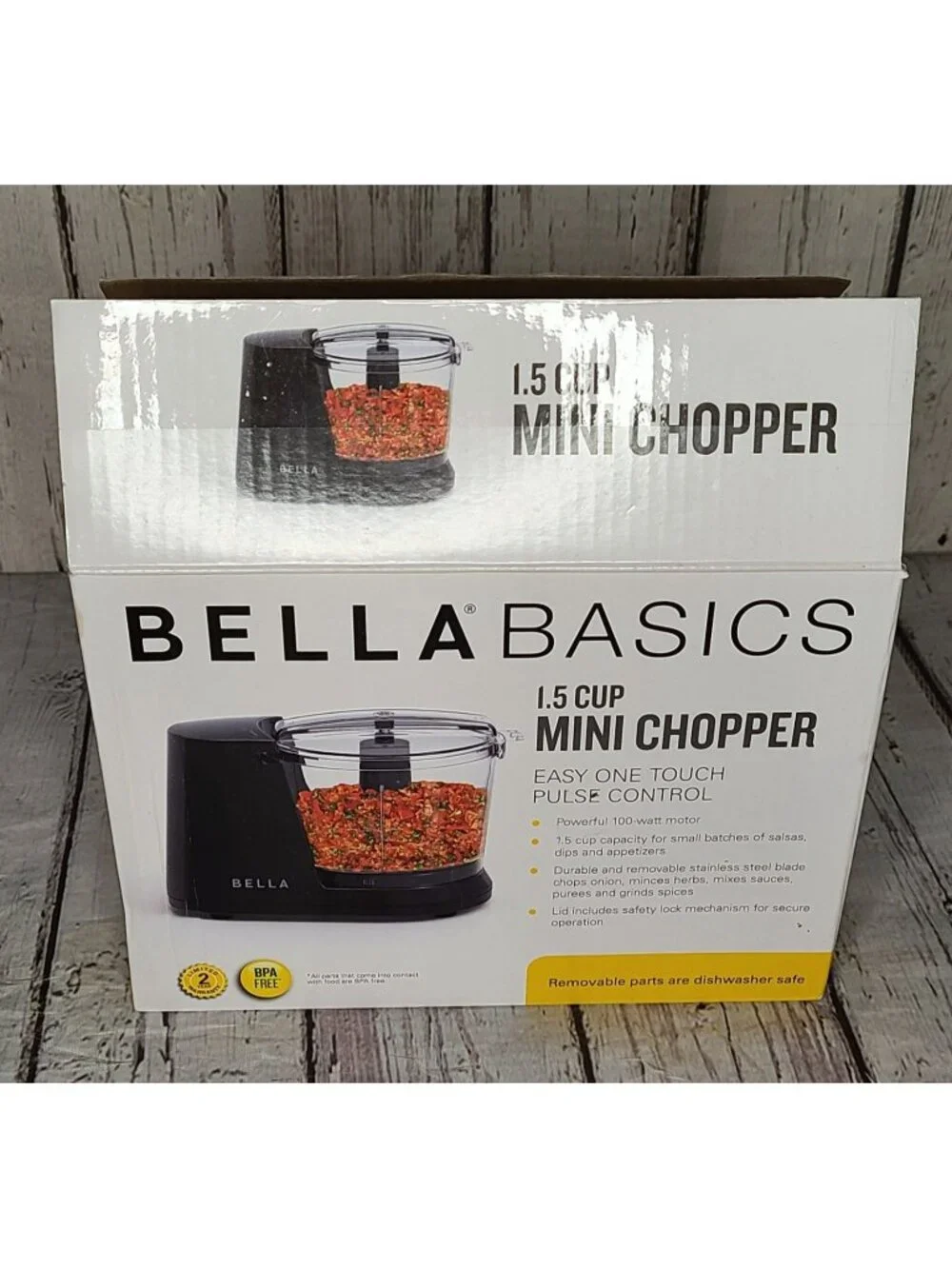 NIB Bella Basics 1.5 Cup Mini Chopper Easy Touch Pulse Control Electric Kitchen